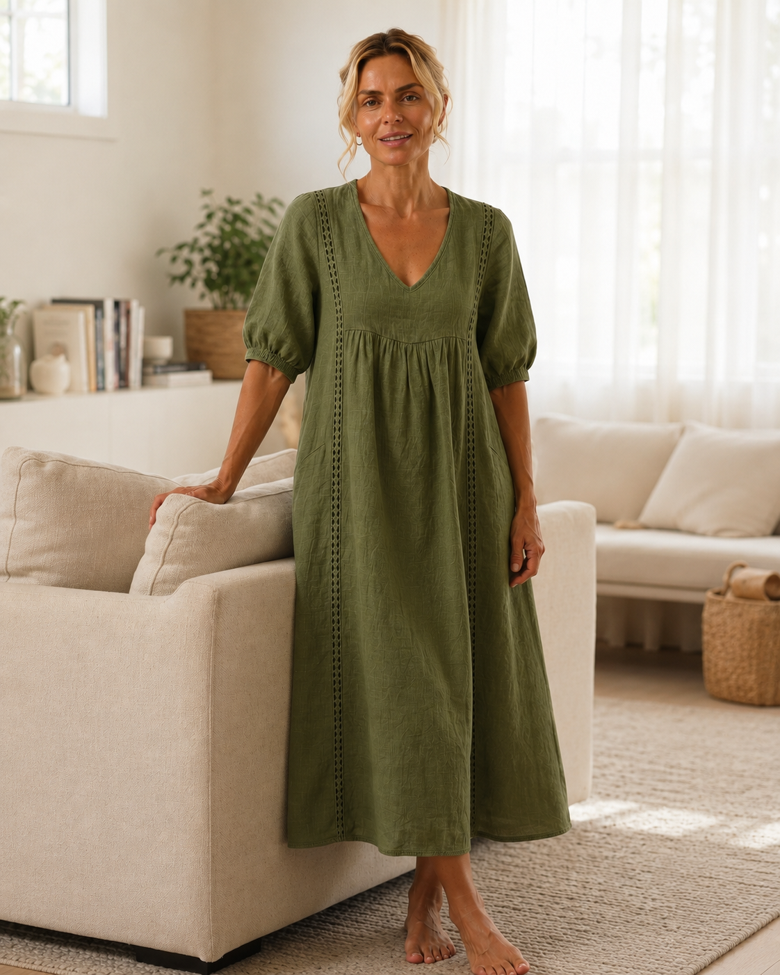Naomi - Elegant Lace Linen Dress