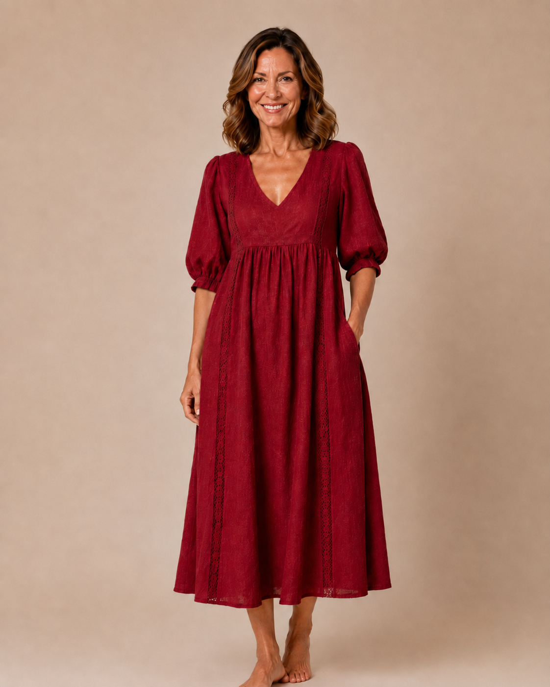 Naomi - Elegant Lace Linen Dress