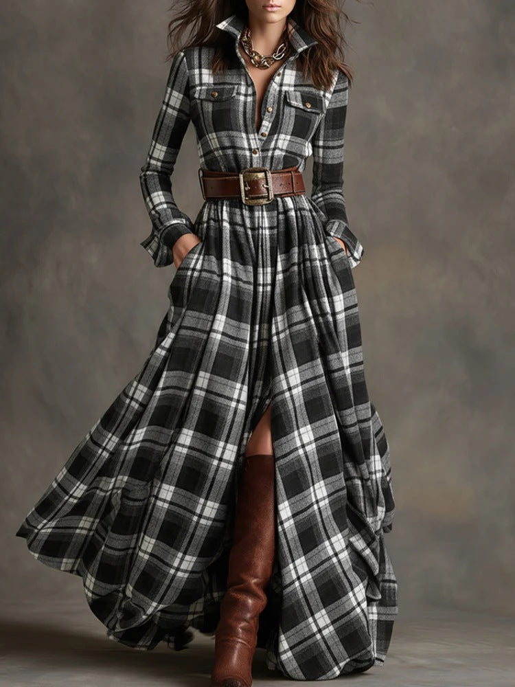 Rhiannon - Plaid Button-Up Maxi Dress