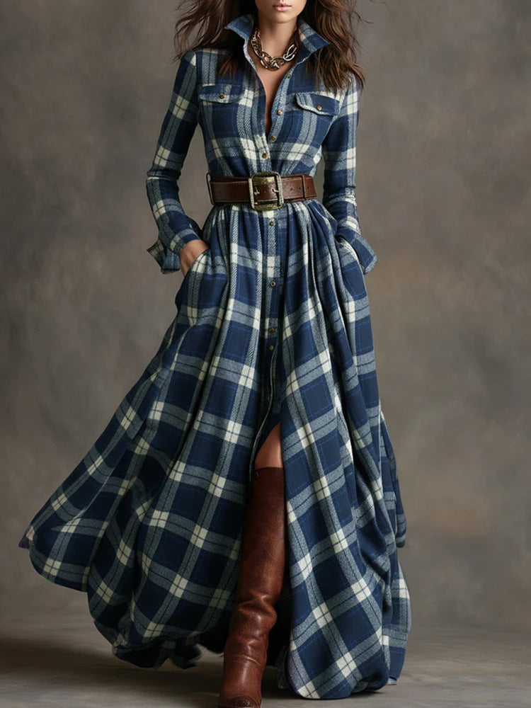 Rhiannon - Plaid Button-Up Maxi Dress