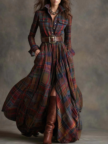 Rhiannon - Plaid Button-Up Maxi Dress