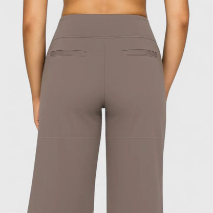 Close-up of the fabric on cream Adeline pull-on trousers, emphasising its soft and breathable feel.