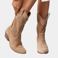 Top-down view of the brown orthopaedic cowboy boots, showcasing the pull-on loops and overall sleek design.
