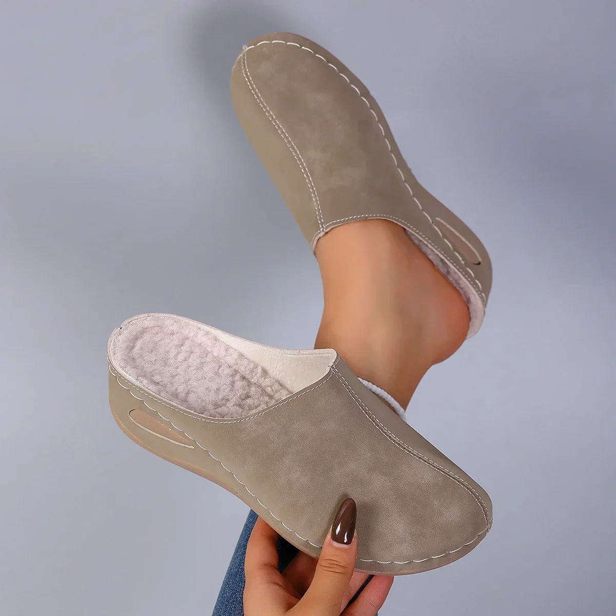 Detail shot of the non-slip sole texture on a Seraphina orthopaedic slipper, ensuring secure footing.
