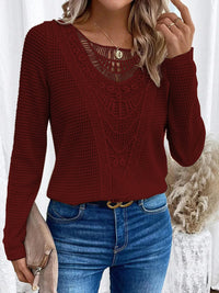 Back view of a pink Briar crochet detail jumper, demonstrating the clean finish and straight hem.