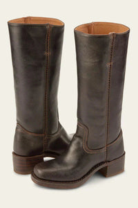Front view of a brown Calista classic mid-calf boot, showcasing its smooth texture and rounded toe.