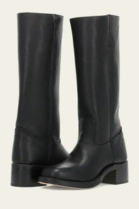 Close-up of the faux leather material on a khaki Calista mid-calf boot, showing fine stitching details.