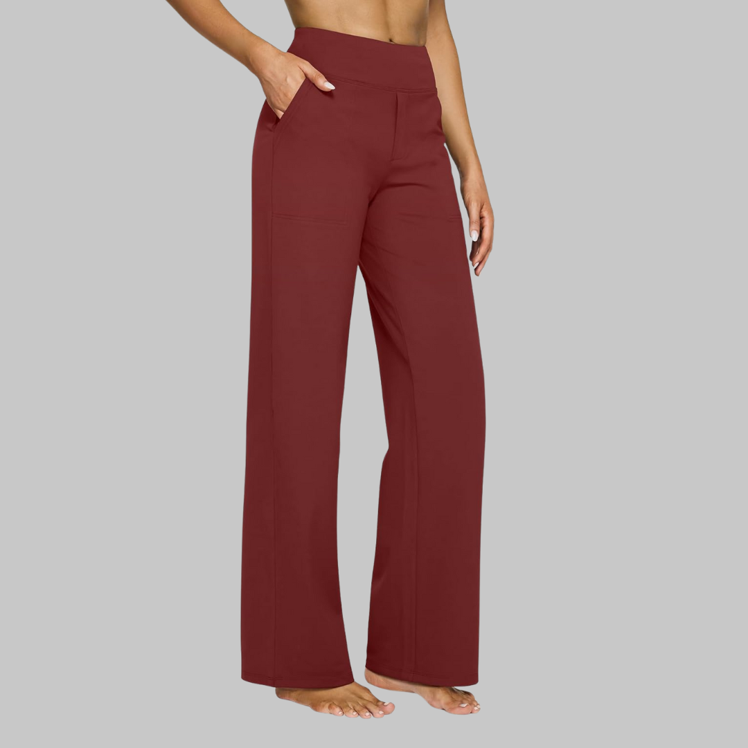 Side view of the black Clara comfortable stretch trouser, highlighting its streamlined design.