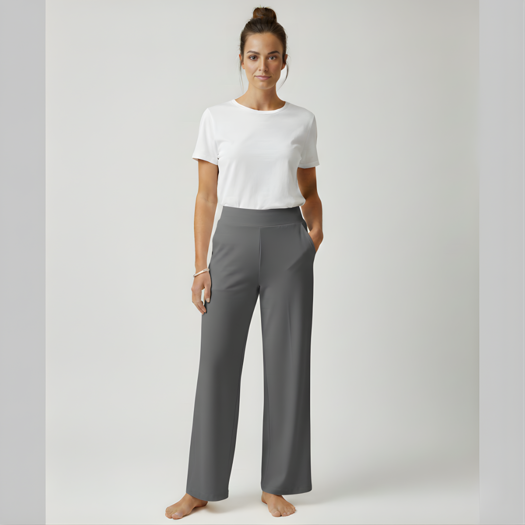 Back pocket detail on the dark brown Clara comfortable stretch trouser.
