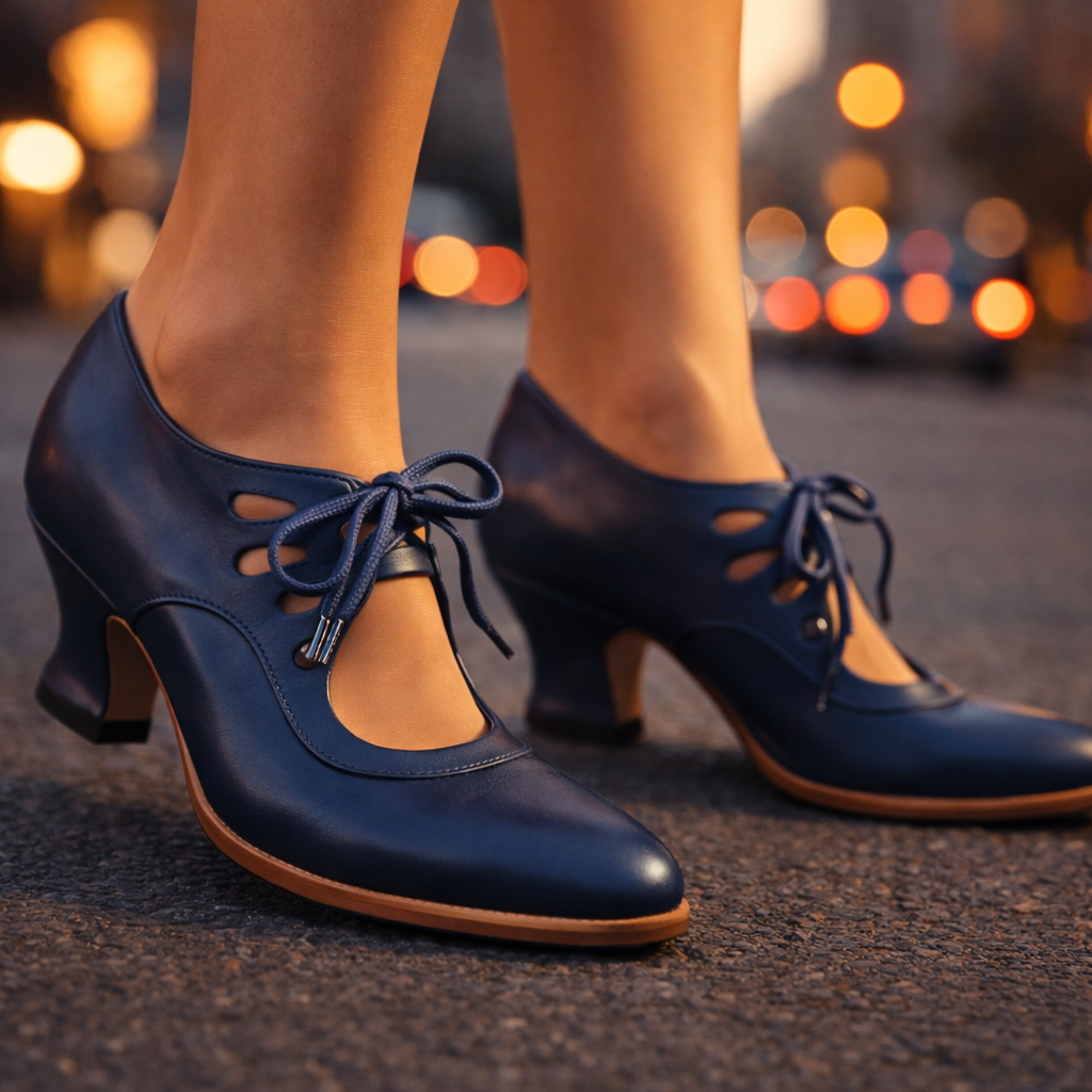 Side profile of the white leather heels, demonstrating the graceful curve of the lace-up closure and mid-height heel.