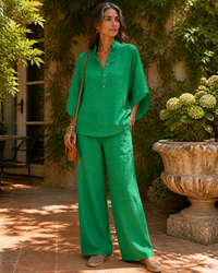 Esmée Relaxed Cotton-Linen Set - Green - lifestyle