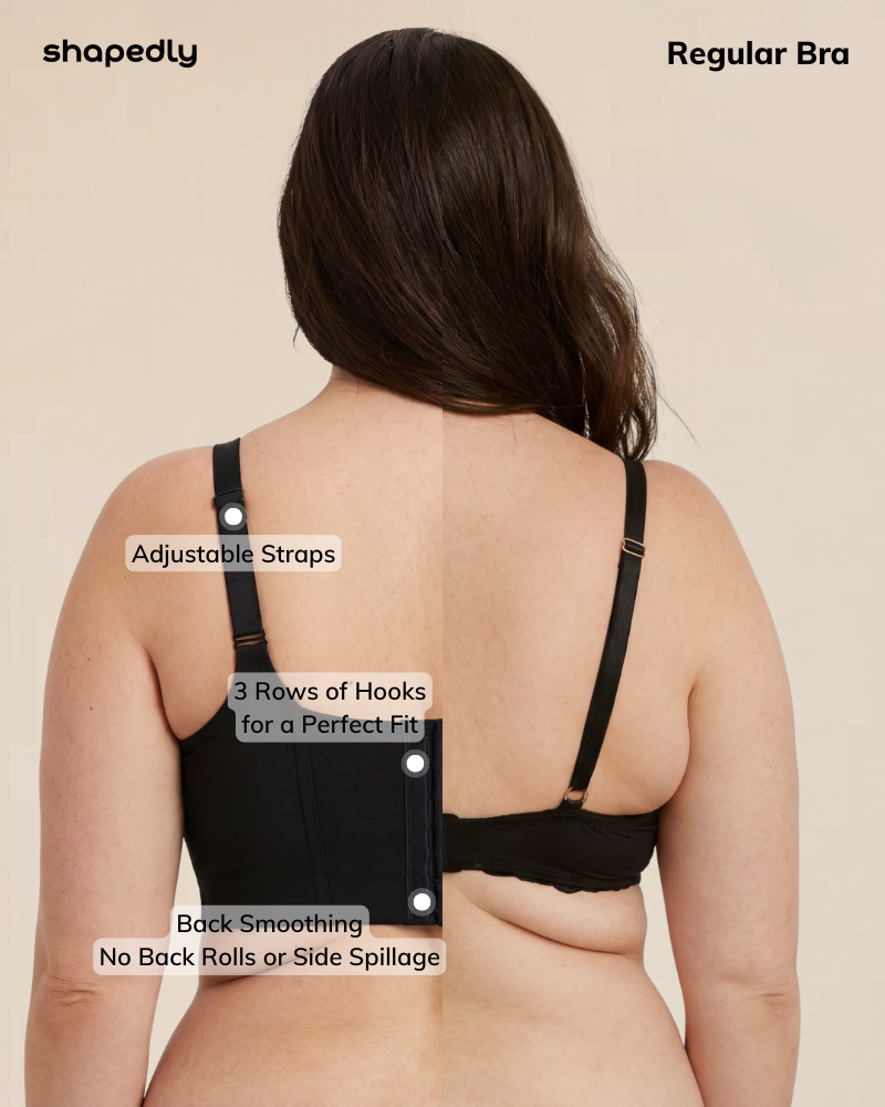 Side profile of the seamless wireless comfort bra, highlighting its gentle shaping and wide bands.