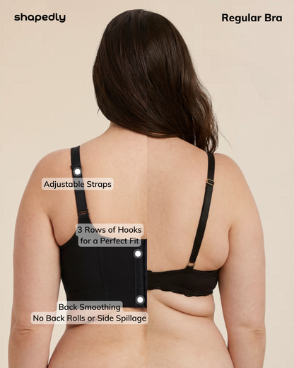Side profile of the seamless wireless comfort bra, highlighting its gentle shaping and wide bands.