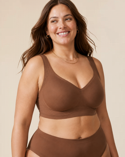 Detailed shot of the adjustable strap mechanism on the wireless comfort bra, ensuring a perfect fit.