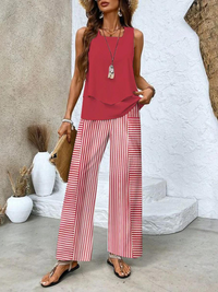 Rear view of the stylish Anya coordinated set, showing the full length of the trousers and top's silhouette.