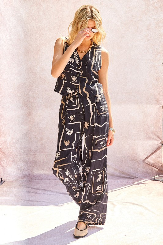 Studio shot of the wide-leg trousers, emphasising their versatile styling potential.