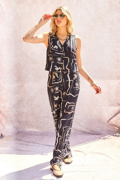 Styled outfit featuring the wide-leg trousers paired with a complementary top for a spring look.