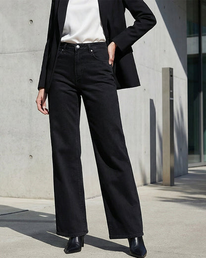 Front view of the sky blue Juniper relaxed straight leg jeans, perfect for a lighter, summery aesthetic.