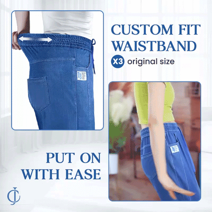Back view of the high-waisted mom jeans, highlighting the deep pockets and overall relaxed fit.