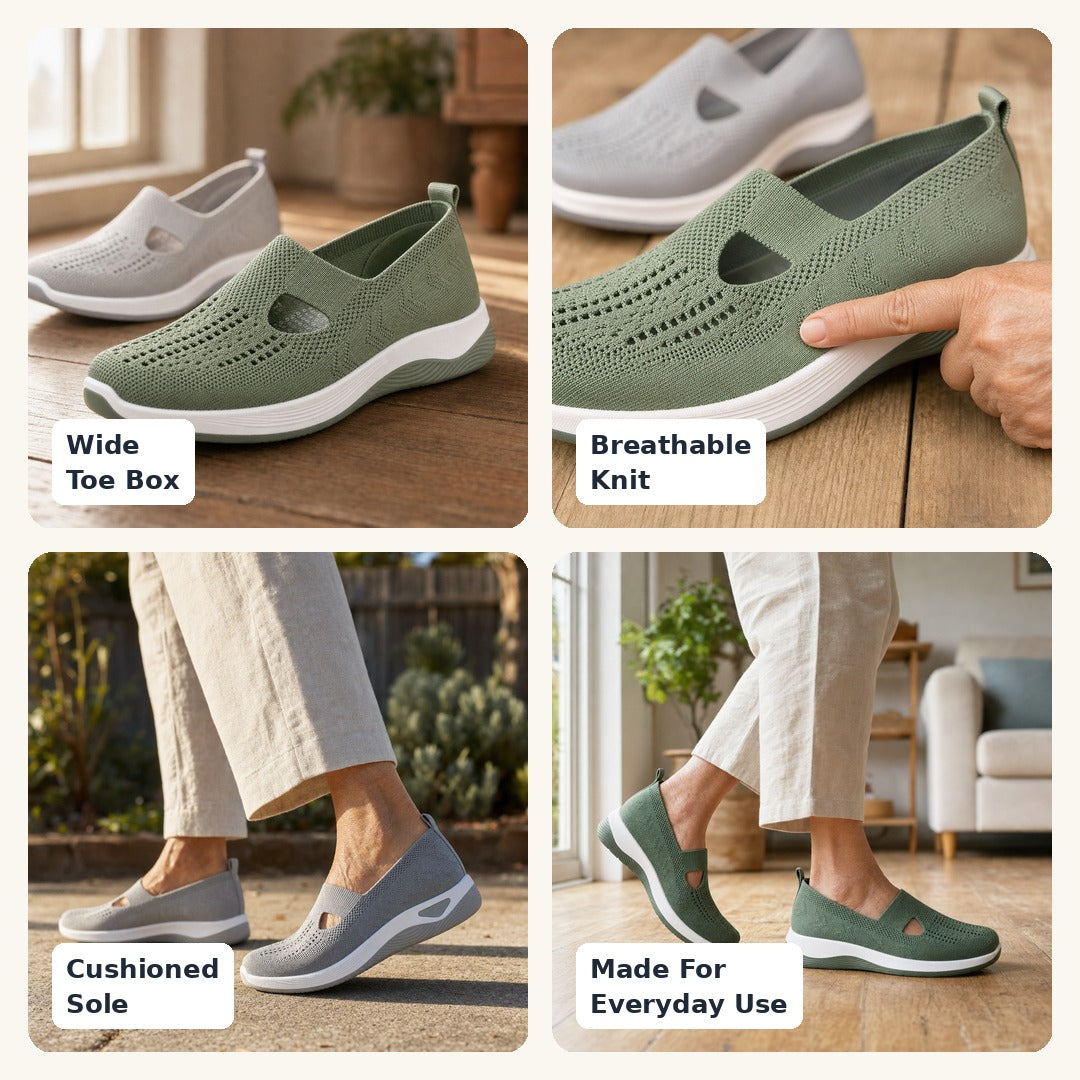 Close-up of the green Margot comfort sneaker's stretch knit material, revealing the small ventilation openings.