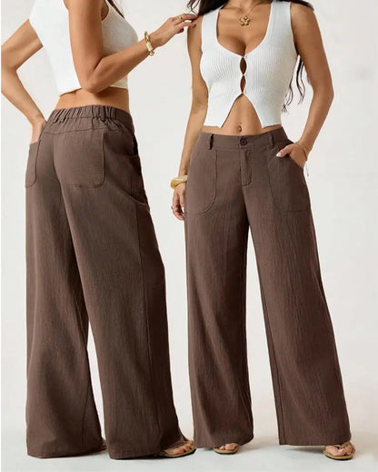 Textured fabric detail of the cotton blend material used in these versatile casual trousers.