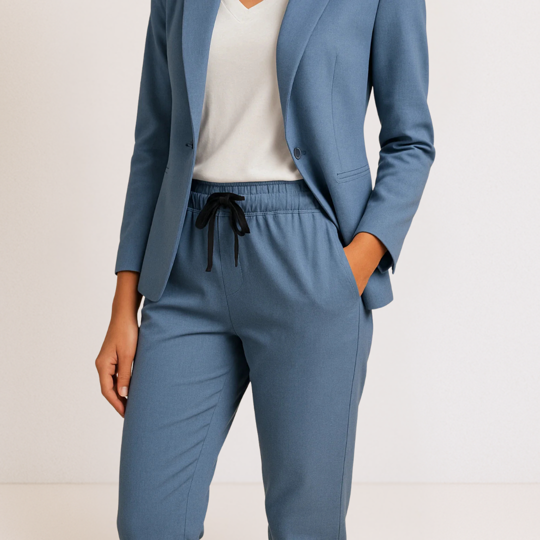 Rear view of the Saskia tailored jacket, demonstrating its clean lines and minimalist chic look.