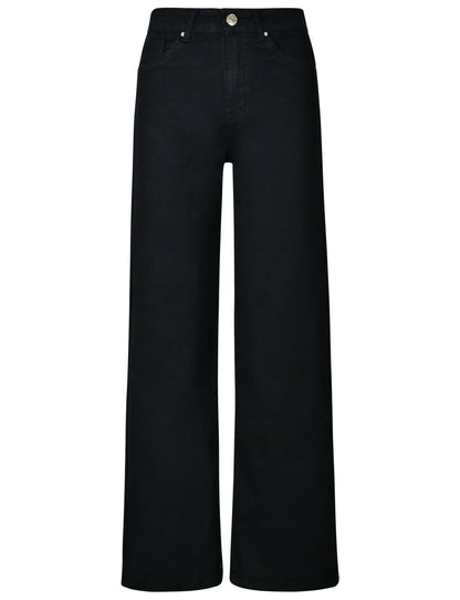 Rear view of the Thalassa black wide-leg jeans, displaying the pockets and flattering silhouette.