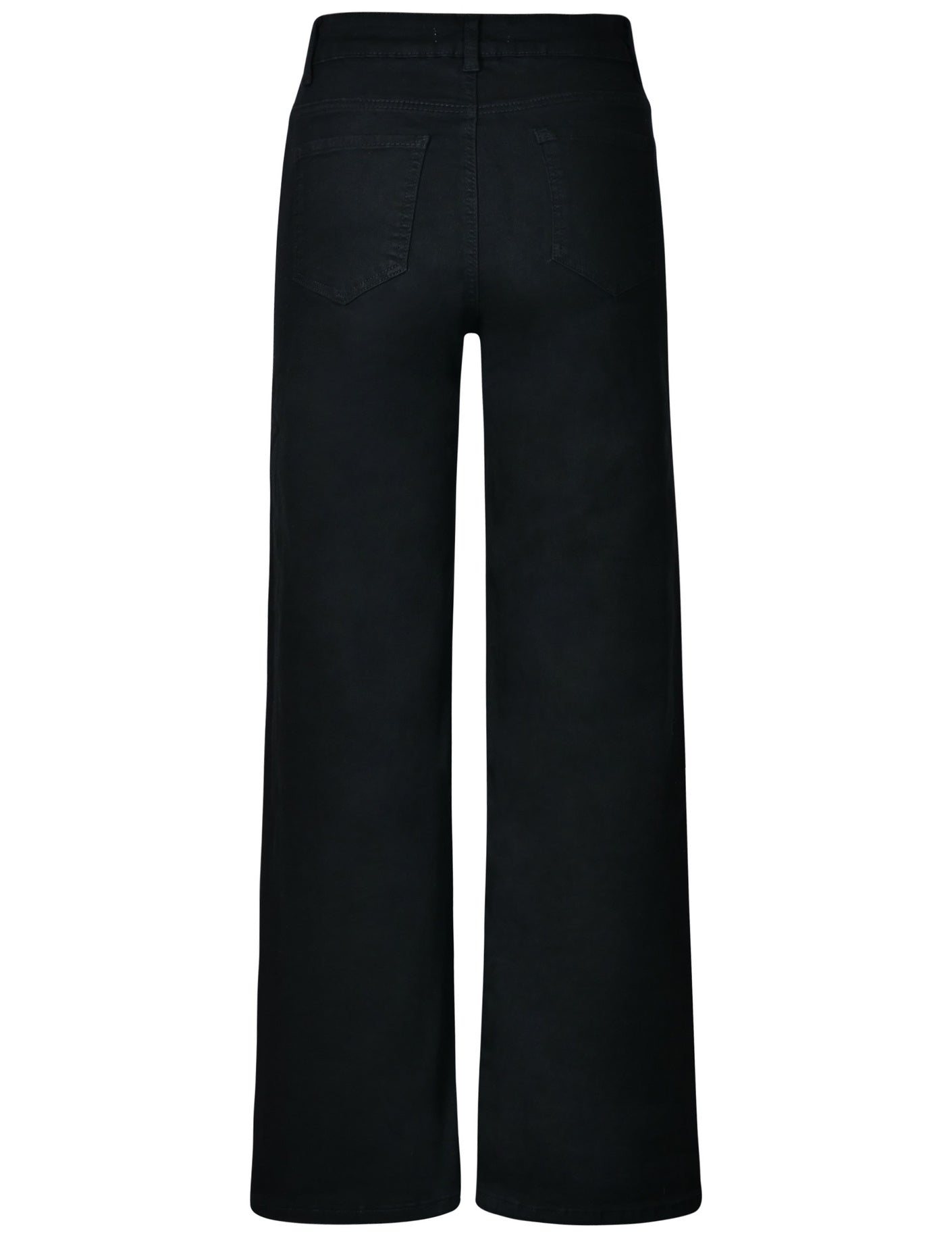 Stacked pair of Thalassa black wide-leg jeans, folded neatly to show the consistent black wash and quality.